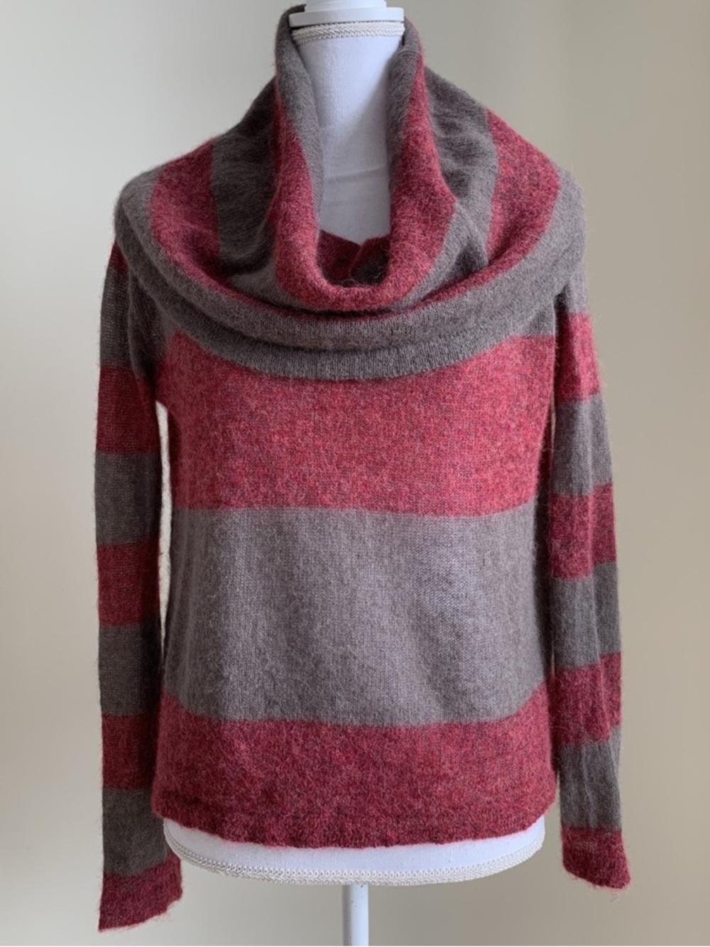 Free People Striped Cowl Neck Sweater in Taupe & Rose